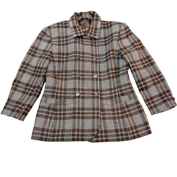 Escada Brown Striped Windowpane 100% Wool jacket Size 40 Mint - Picture 1 of 8